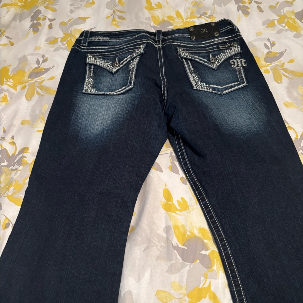 Miss Me Dark Blue Boot Cut Jeans with Embellished Pockets